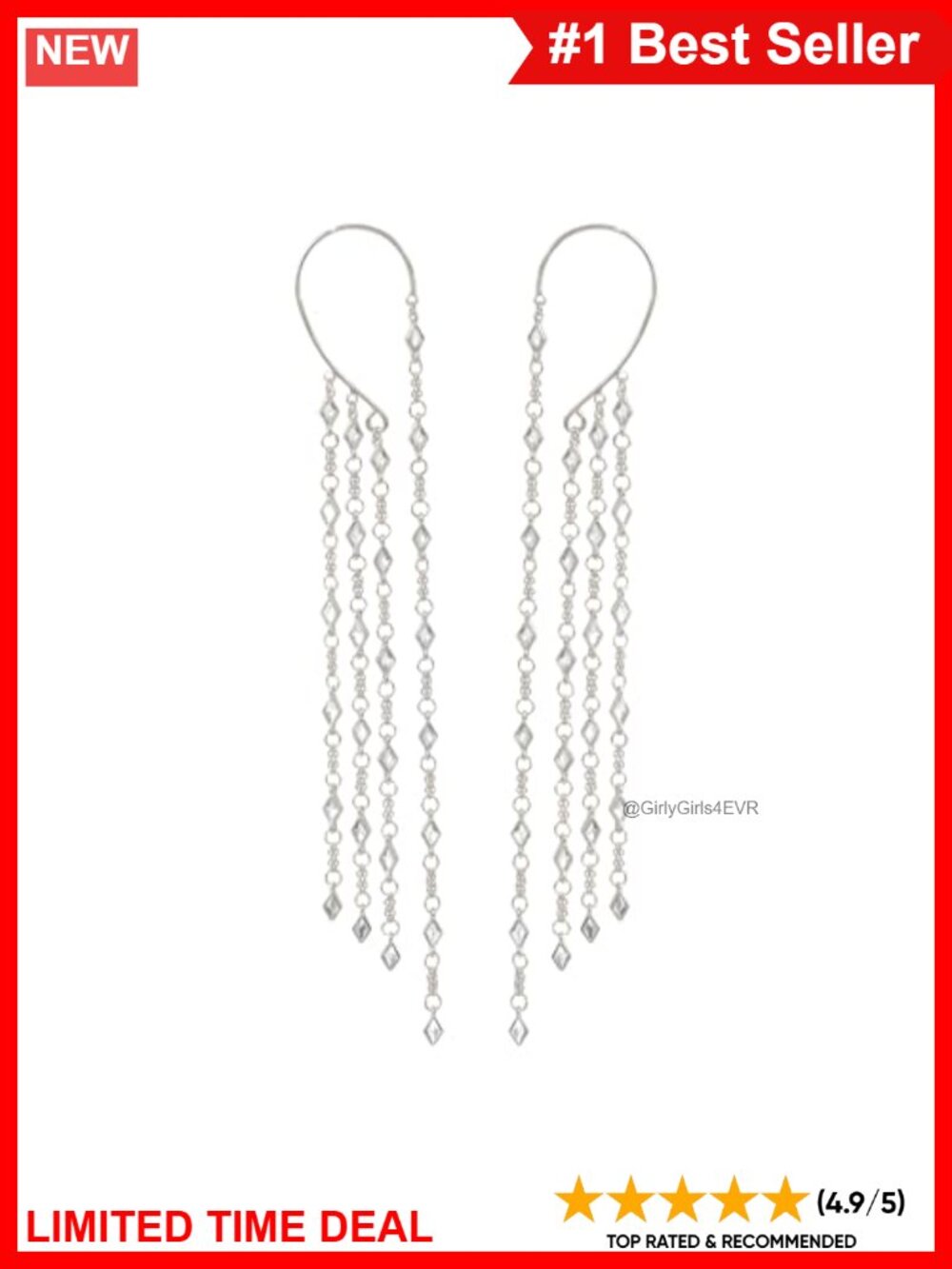 14K Yellow Gold Plated Fringe Ear Cuff Wrap Statement Earrings